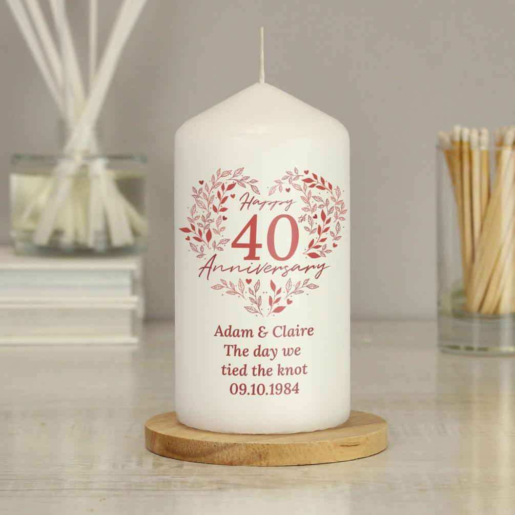 Personalised 40th Ruby Wedding Anniversary Pillar Candle Extra Image 3